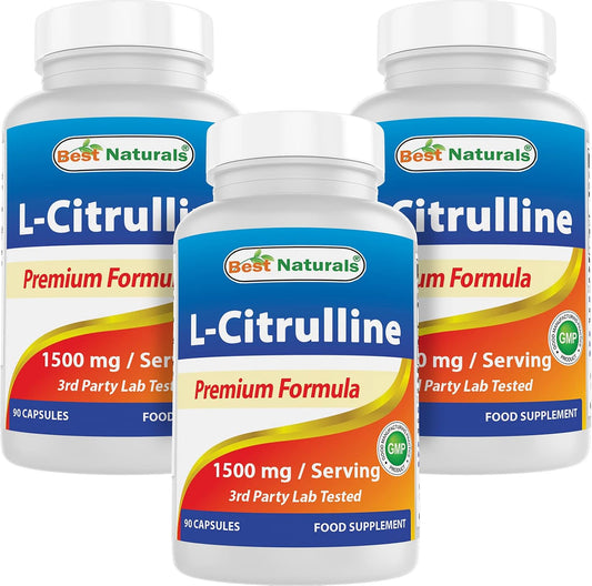 Best Naturals L-Citrulline Capsules - 1500mg/Serving - Non-GMO, Gluten-Free - 90 Capsules (Pack of 3)