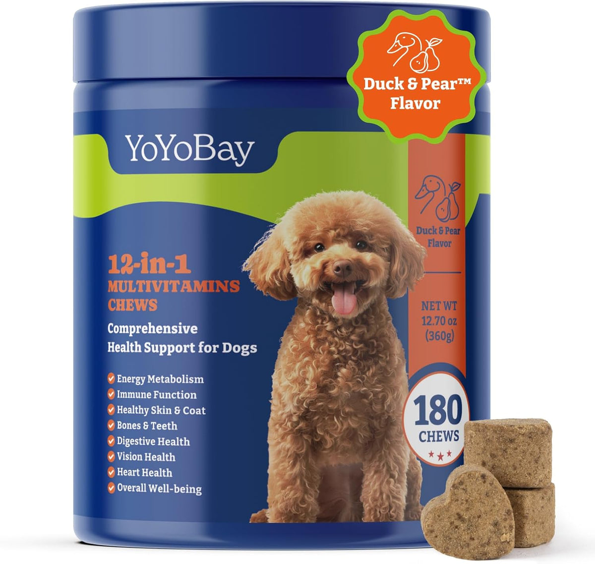 YoYoBay Dog Multivitamin Chewable Supplement - 180 Soft Chews, Duck & Pear Flavour - görsel 1