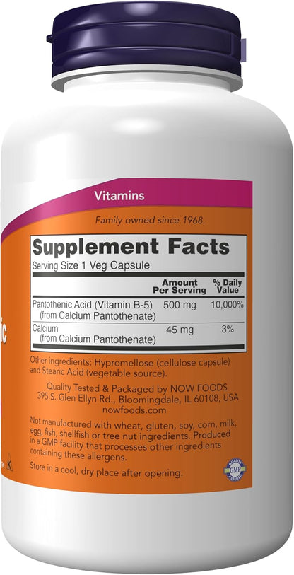NOW Foods Pantothenic Acid 500 mg, 250 Capsules (Pack of 3)