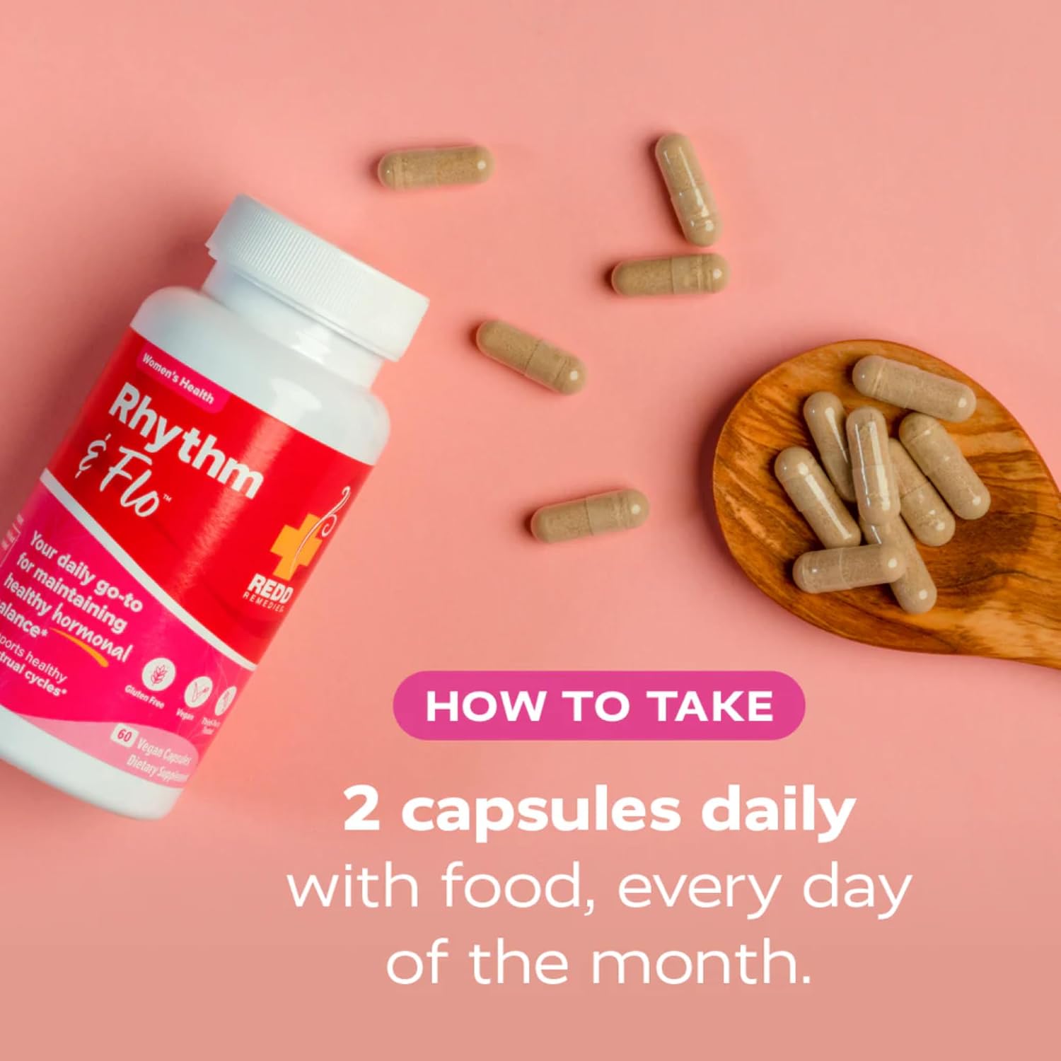 Redd Remedies, Rhythm & Flo, Helps Support Menstrual Health, 60 Vegan Capsules - görsel 7