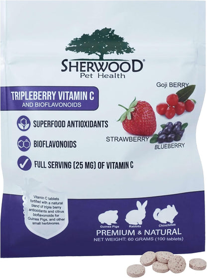Tripleberry Vitamin C and Bioflavonoids for Rabbits, Guinea Pigs and Chinchillas - 100 Tablets