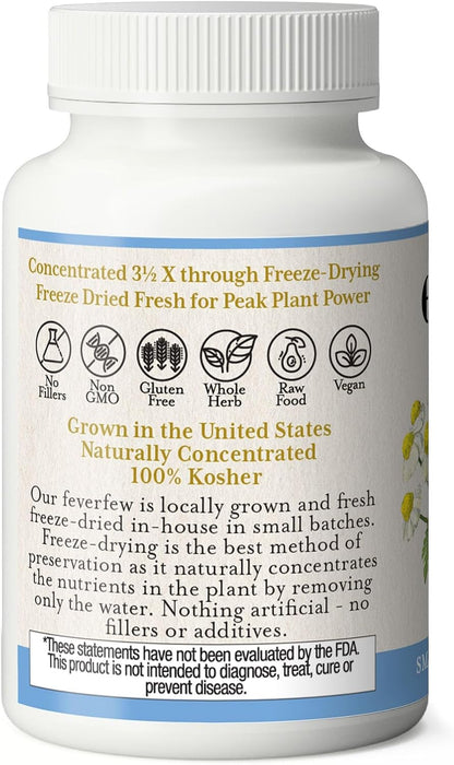 Eclectic Herb Feverfew Capsules - Freeze-Dried Fresh - Support for Head and Neck Tension - 90 Capsules, 125 mg