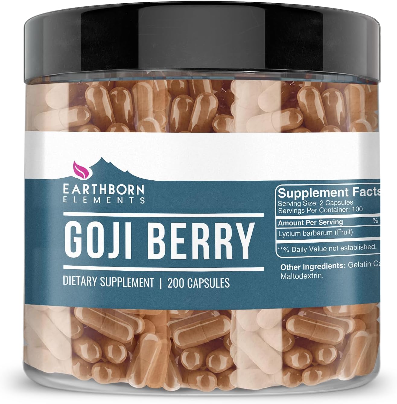 Earthborn Elements Goji Berry 200 Capsules, Pure & Undiluted, No Additives - görsel 1