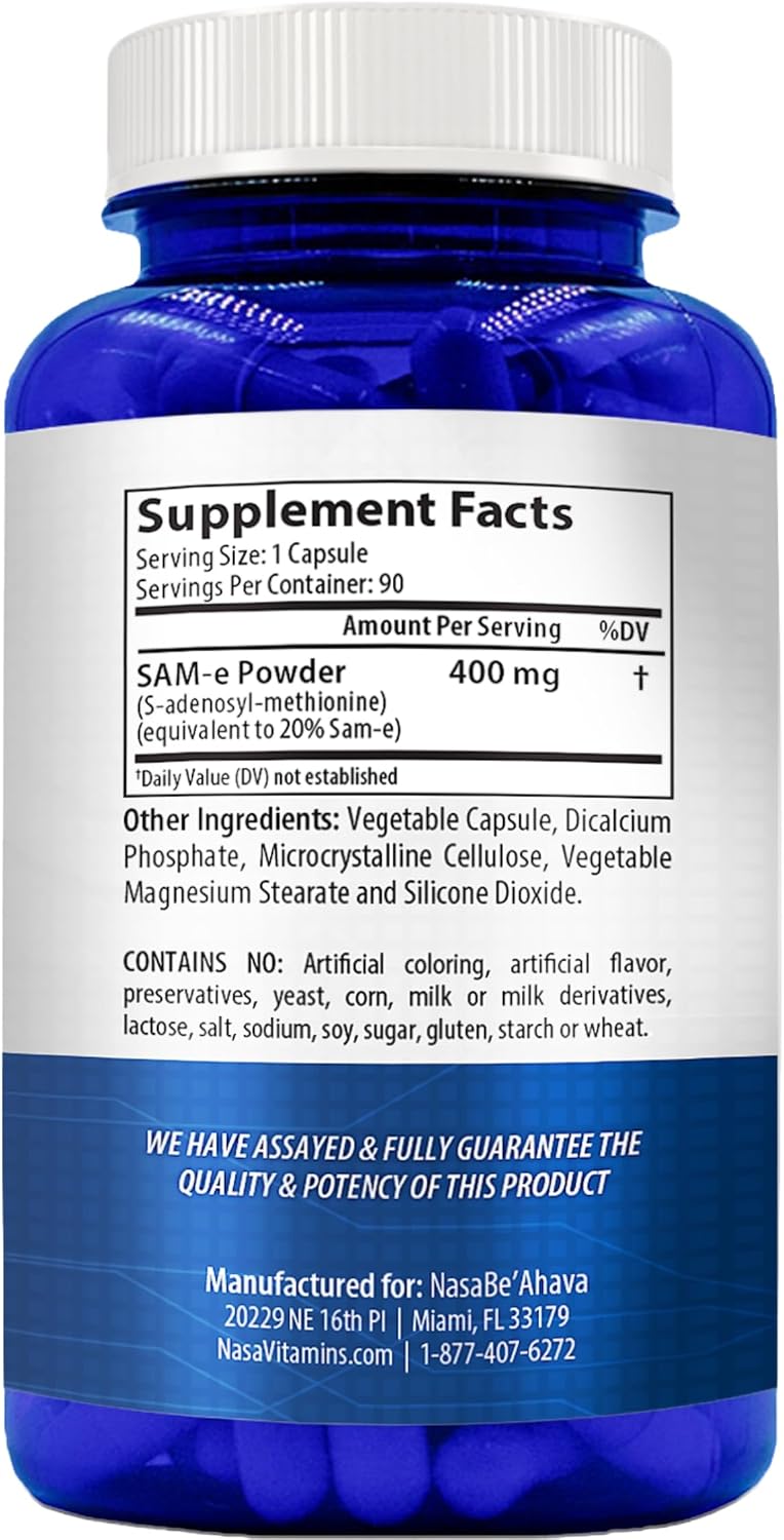 SAM-E Supplement 400mg | Easy Absorption S-Adenosyl-L-Methionine SAM-e for Joint and Mood Support | Non-GMO and Gluten-free | 90 Day Supply - görsel 2
