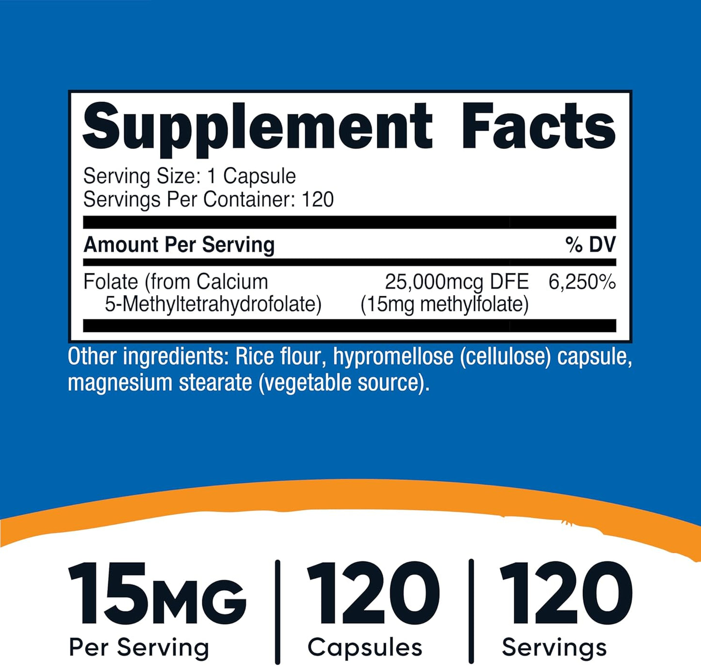 Nutricost L-Methylfolate 15mg, 120 Capsules (5-MTHF) - Vegan, Non-GM, Gluten-free - görsel 2