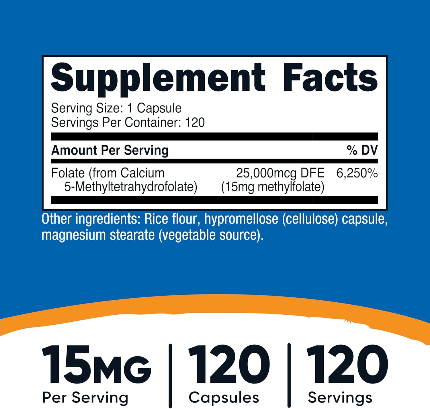Nutricost L-Methylfolate 15mg, 120 Capsules (5-MTHF) - Vegan, Non-GM, Gluten-free - görsel 2