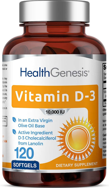 Vitamin D3 10,000 IU 120 Softgels – High Potency in Extra Virgin Olive Oil