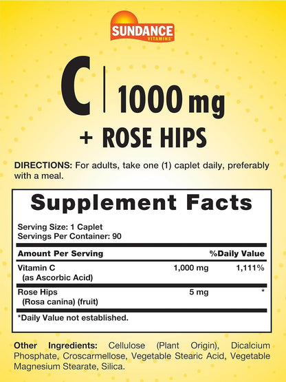 Sundance Vitamin C 1000 mg - 90 Coated Caplets, Pack of 2