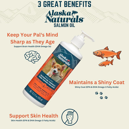 Alaska Naturals Wild Alaskan Salmon Oil Supplement for Dogs Skin and Coat with EPA DHA Omega-3 Fatty Acids Liquid, 8 oz