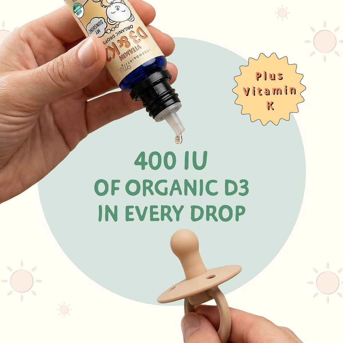 Legendairy Milk Organic Baby Vitamin D3 K2 Liquid Drops - 400 IU, 90 Servings - görsel 5