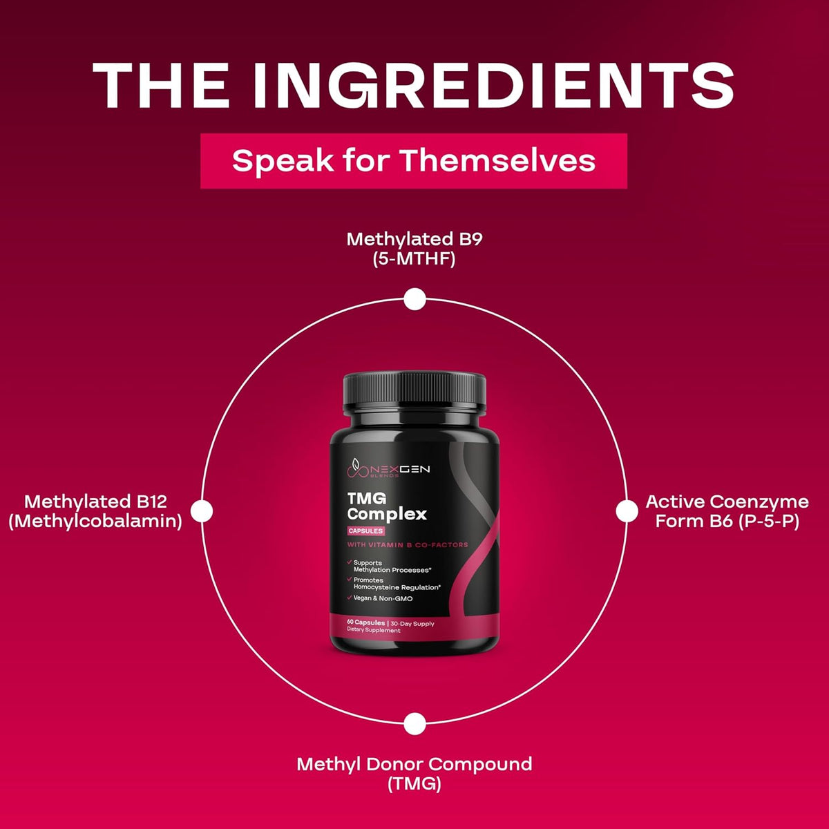 TMG Trimethylglycine Supplement with Methyl B Complex - 500mg Betaine TMG with Methylated B Vitamins for Homocysteine Support - Vegan & Non-GMO (1 Month Supply) - görsel 6
