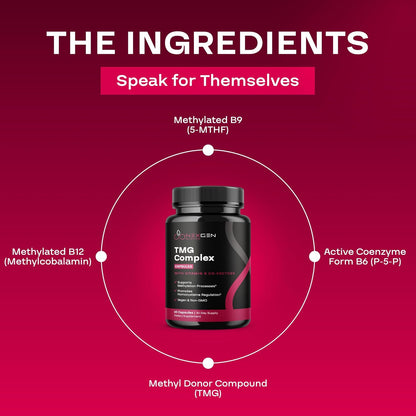 TMG Trimethylglycine Supplement with Methyl B Complex - 500mg Betaine TMG with Methylated B Vitamins for Homocysteine Support - Vegan & Non-GMO (1 Month Supply)