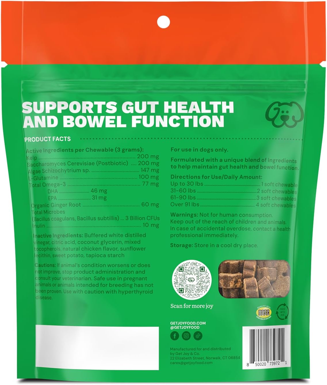 Get Joy Digestion Chews - Gut Health Supplement for Dogs with Prebiotics, Probiotics & Postbiotics, 90 Soft Chews - görsel 7