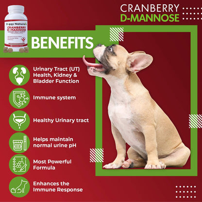 Doggy Naturals Cranberry D-Mannose for Dogs and Cats - Chicken Liver Flavoured Chewable Tablets - Urinary Tract Health Support (60 Count)