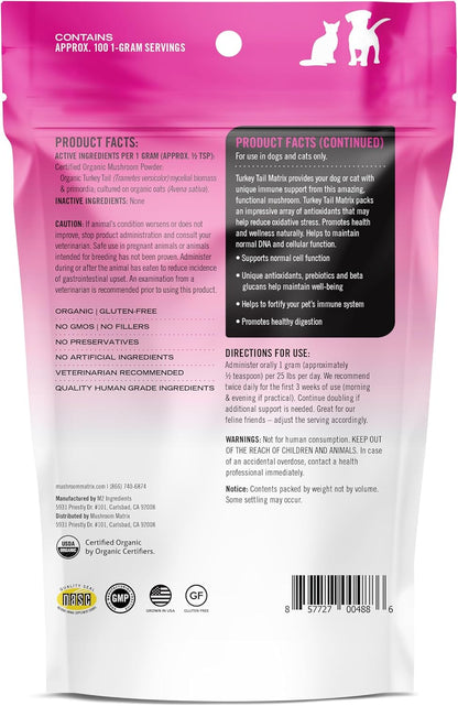 Om Mushroom Matrix Pet Canine Turkey Tail Organic Mushroom Powder – Immune Support for Dogs & Cats (100g)