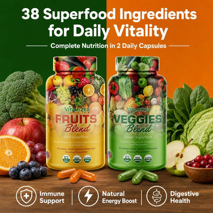 38 Fruits and Vegetables Supplement for Overall Health and Energy - 180 Count