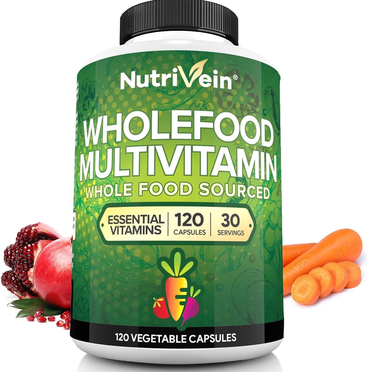 Nutrivein Whole Food Multivitamin for Men and Women – 120 Vegan Capsules - görsel 1