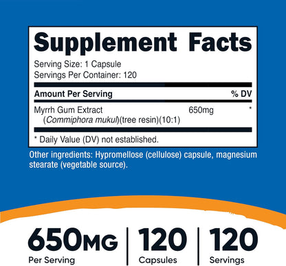 Nutricost Myrrh Extract 120 Capsules – 650mg 4:1 Extract, Gluten-Free, Non-GMO, Vegetarian