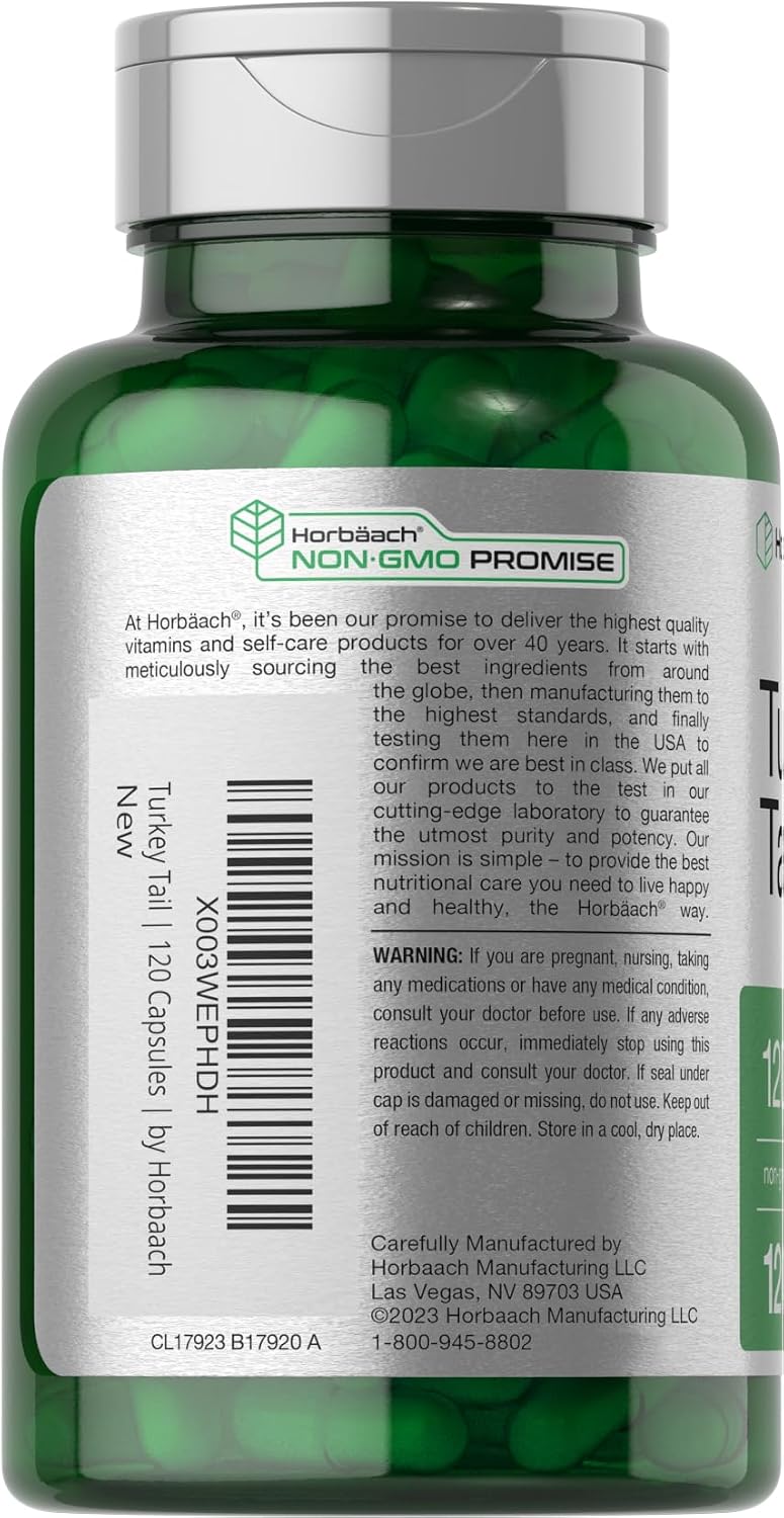 Horbäach Turkey Tail Mushroom Capsules | 120 Capsules | Non-GMO & Gluten-free Extract - görsel 3