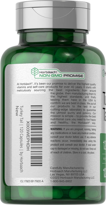 Horbäach Turkey Tail Mushroom Capsules | 120 Capsules | Non-GMO & Gluten-free Extract