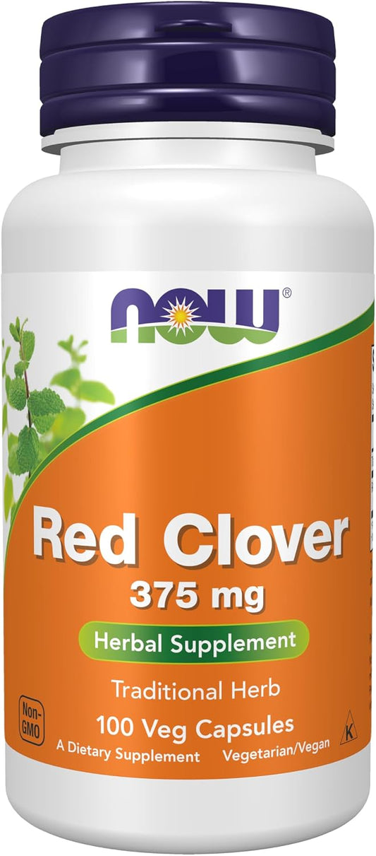 NOW Foods Red Clover (Trifolium pratense) 375 mg Food Supplement, 100 Vegan Capsules