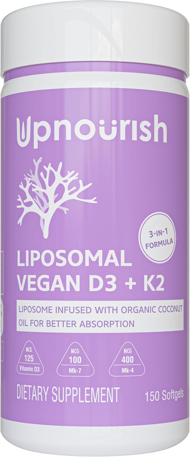 UpNourish Vegan Vitamin D3 5000 IU + K2 (MK4 & MK7) 500 mcg, 150 Softgels - görsel 1