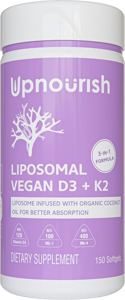 UpNourish Vegan Vitamin D3 5000 IU + K2 (MK4 & MK7) 500 mcg, 150 Softgels