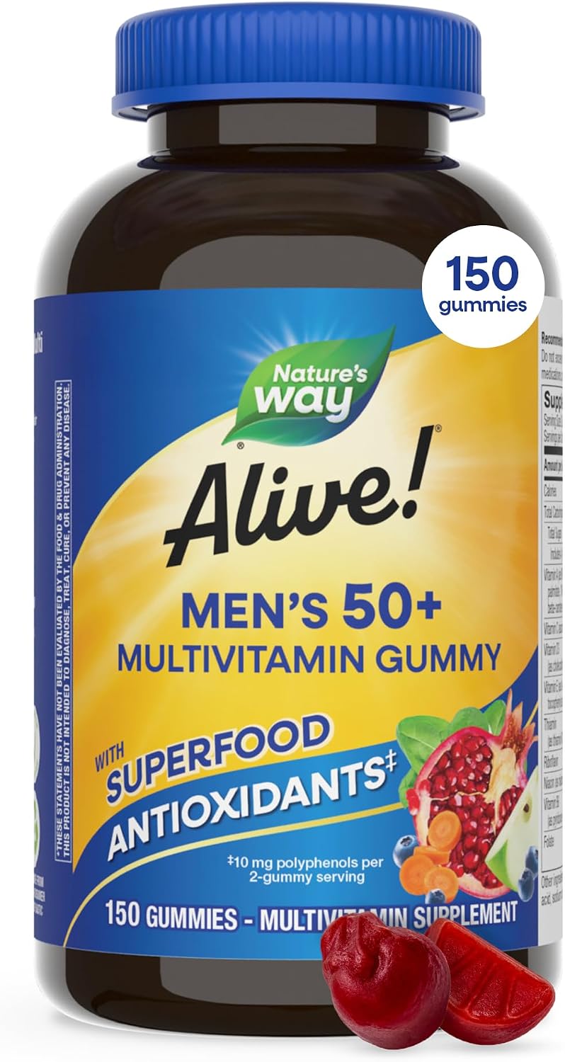 Nature's Way Alive! Men's 50 Plus Multivitamin Gummy – with B-Vitamins, D3 & Zinc, 150 Gummies - görsel 1
