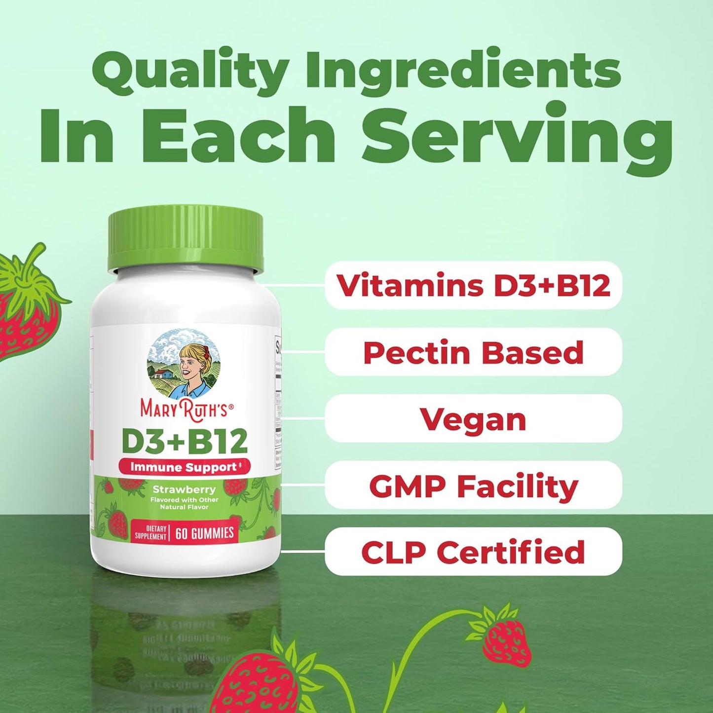 MARYRUTH'S Vitamin D3 + B12 Gummies for Ages 4+ | Bone Health | Immune Support | Energy Metabolism | Cognitive Function | Vegan | GM-Free | Gluten-free | 60 Gummies | 2 Month Supply - görsel 5