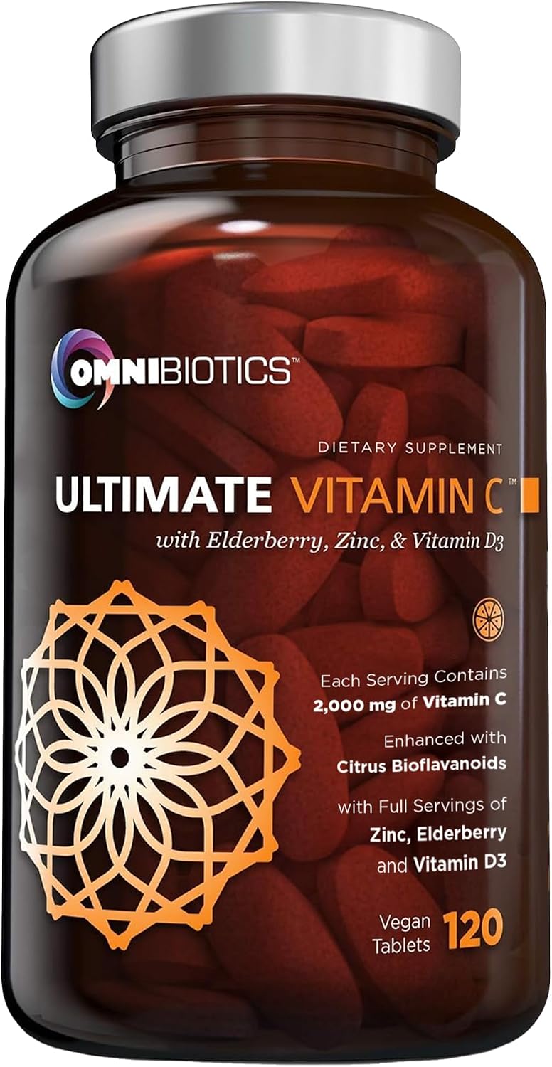 OmniBiotics Ultimate Vitamin C 2000mg with Zinc, Elderberry and D3 – 120 Vegan Tablets - görsel 1