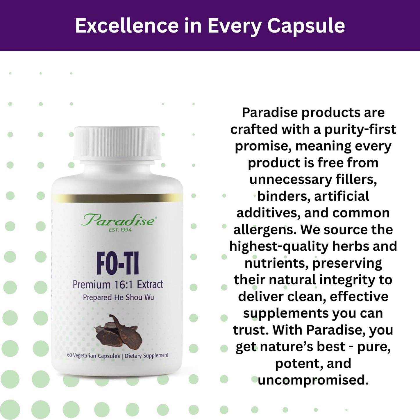 Paradise Herbs Fo-Ti He Shou Wu Root Extract, Premium 16:1 Extract for Hair and Skin Health, Gluten Free, 60 Vegetarian Capsules - görsel 5