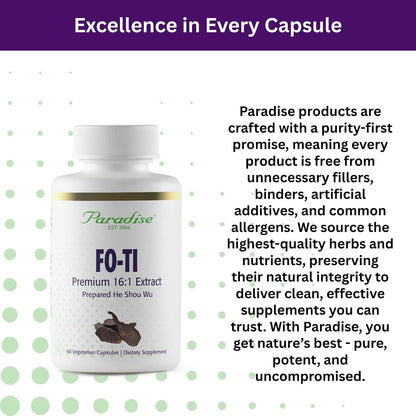 Paradise Herbs Fo-Ti He Shou Wu Root Extract, Premium 16:1 Extract for Hair and Skin Health, Gluten Free, 60 Vegetarian Capsules