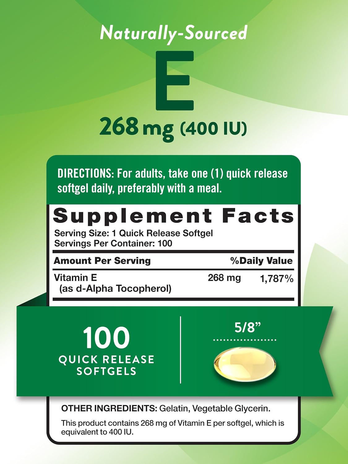 Nature's Truth Vitamin E 400 IU Softgels (268mg, 100 Count) - Non-GMO & Gluten-free Food Supplement - görsel 2