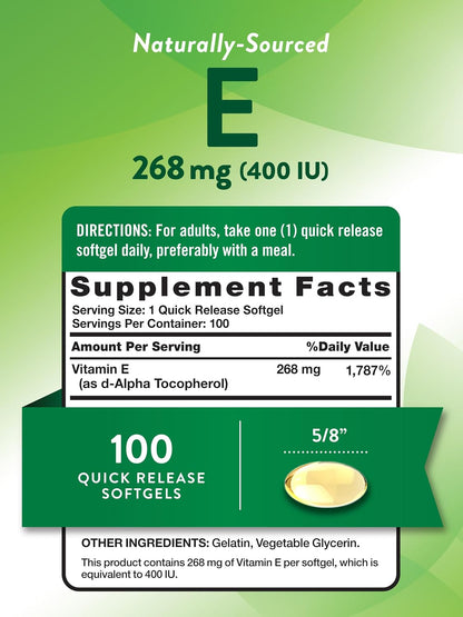 Nature's Truth Vitamin E 400 IU Softgels (268mg, 100 Count) - Non-GMO & Gluten-free Food Supplement