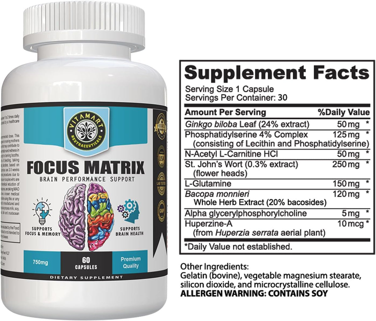 Focus Matrix (1 Bottle) Brain Health Supplement - görsel 2