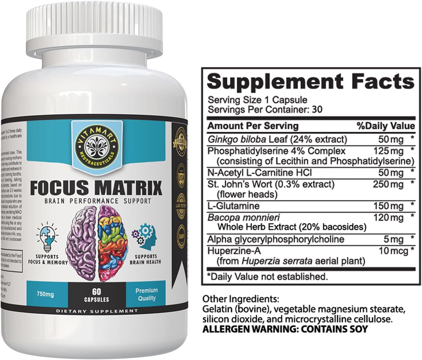 Focus Matrix (1 Bottle) Brain Health Supplement - görsel 2