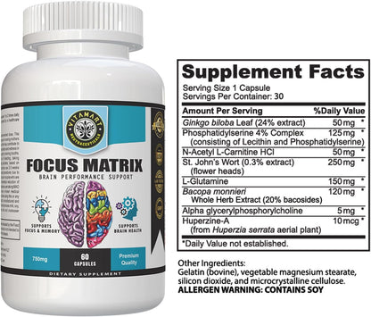 Focus Matrix (1 Bottle) Brain Health Supplement