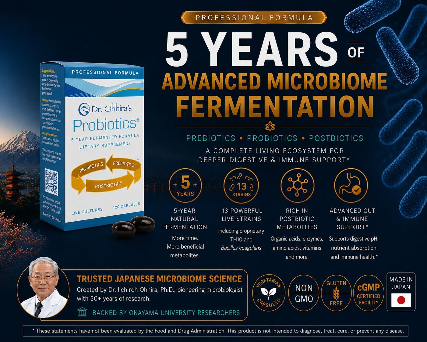 Dr. Ohhira’s Probiotics Professional Formula - 5-Year Fermented Japanese Probiotic with Prebiotics, Probiotics & Postbiotics - 13-Strain Shelf-Stable Gut Support - 120 Vegetarian Softgels - görsel 2