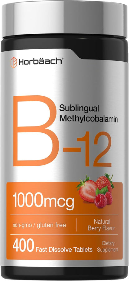 Horbaach Vitamin B12 1000 mcg Sublingual Tablets - Methylcobalamin, Berry Flavour, Vegan