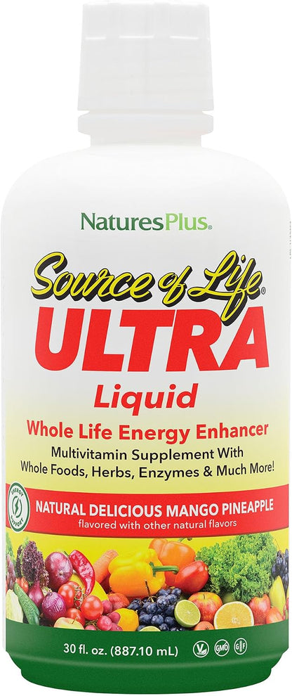 NaturesPlus Ultra Source of Life Liquid Multivitamin - Mango Pineapple Flavour, 887 ml
