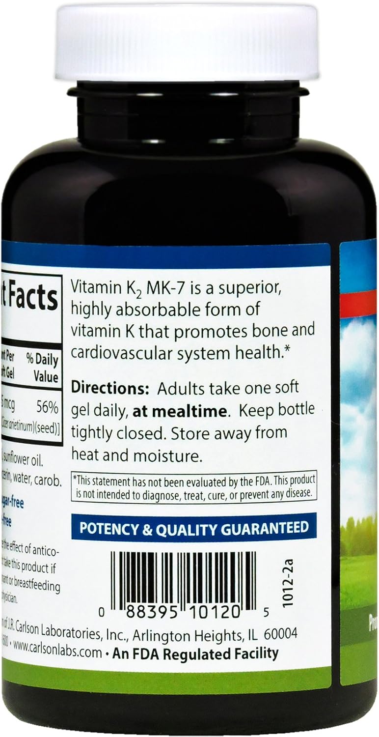 Carlson Labs Vitamin K2-7 45 mcg Mineral Supplement Softgels, 180 Count - görsel 3