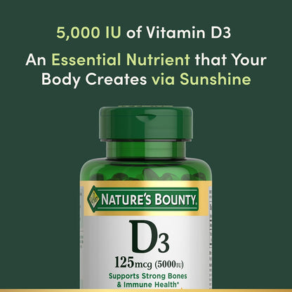 Nature's Bounty Vitamin D3 5000 IU Softgels, Rapid Release, Immune Support, 150 Count