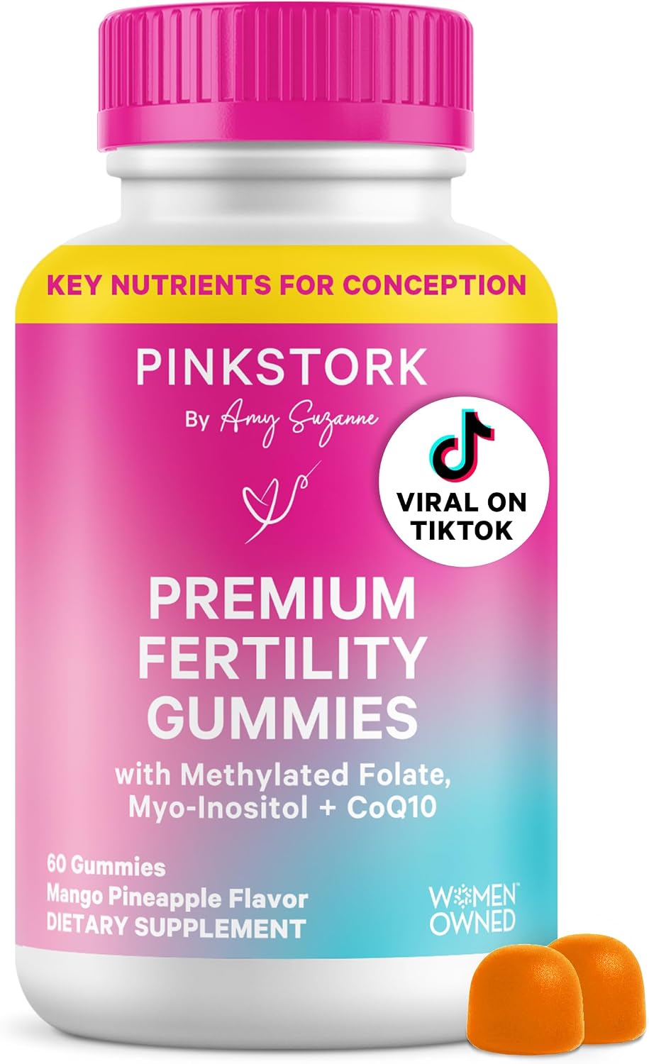 Pink Stork Fertility Gummies for Women – 60 Gummies | OBGYN-Formulated with CoQ10, Myo-Inositol & Methylated Folate - görsel 1