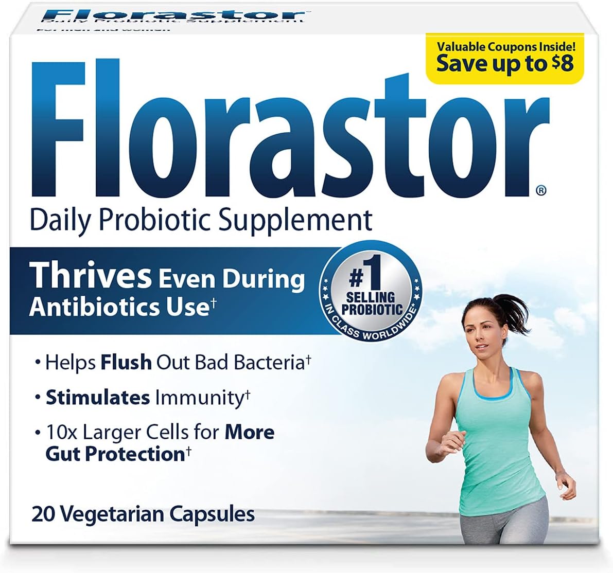 Florastor Daily Probiotic Food Supplement for Women and Men, Suitable for Uses with Antibiotics, Saccharomyces Boulardii CNCM I-745 (20 Capsules, Pack of 2) - görsel 1