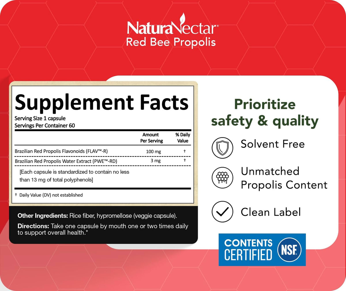 NaturaNectar Red Bee Propolis Capsules – Premium Brazilian Propolis Supplement (60 Capsules) - görsel 4