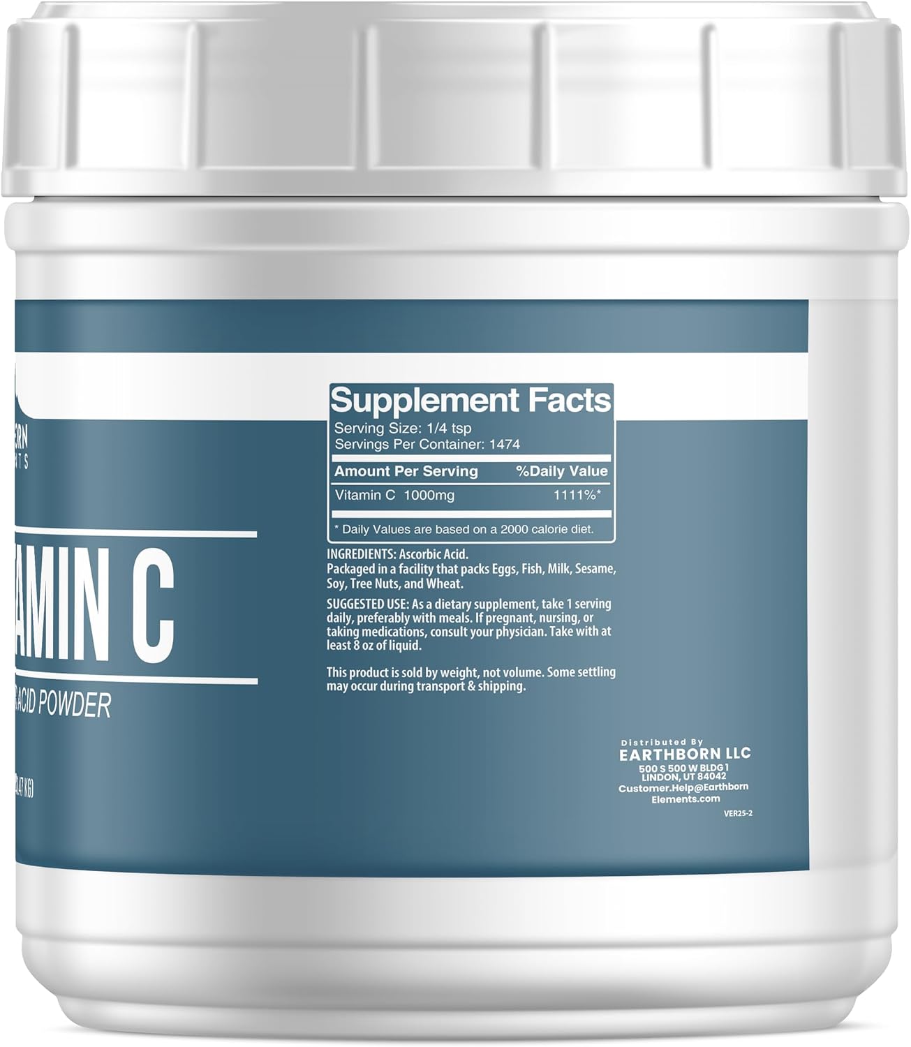 Earthborn Elements Vitamin C Powder 1.5 kg, Ascorbic Acid, Food Supplement - görsel 2