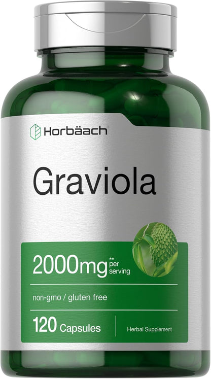 Horbäach Graviola Capsules | 120 Count | Soursop (Annona Muricata) | Non-GM & Gluten-Free Food Supplement
