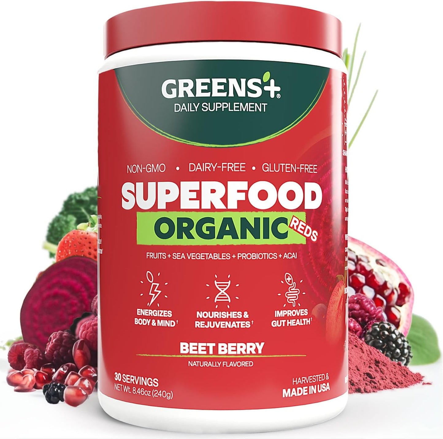 Greens+ Organic Reds Superfood Powder - Antioxidant Rich Superfood Blend (240g) - görsel 1
