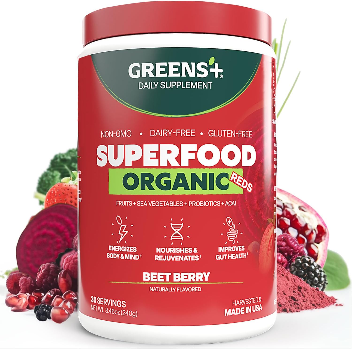 Greens+ Organic Reds Superfood Powder - Antioxidant Rich Superfood Blend (240g) - görsel 1