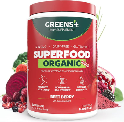 Greens+ Organic Reds Superfood Powder - Antioxidant Rich Superfood Blend (240g)
